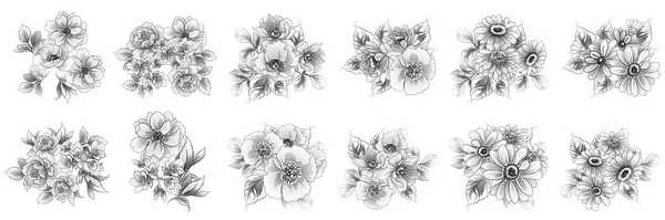 Negro Flores Blancas Fondo Sin Costura Vector Ilustración — Vector de stock