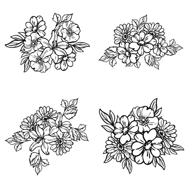 Black White Flowers Seamless Background Vector Illustration — Stock Vector
