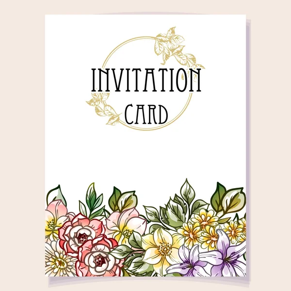 Fleurs Colorées Dans Invitation Carte Vœux Fond Illustration Vectorielle Espace — Image vectorielle