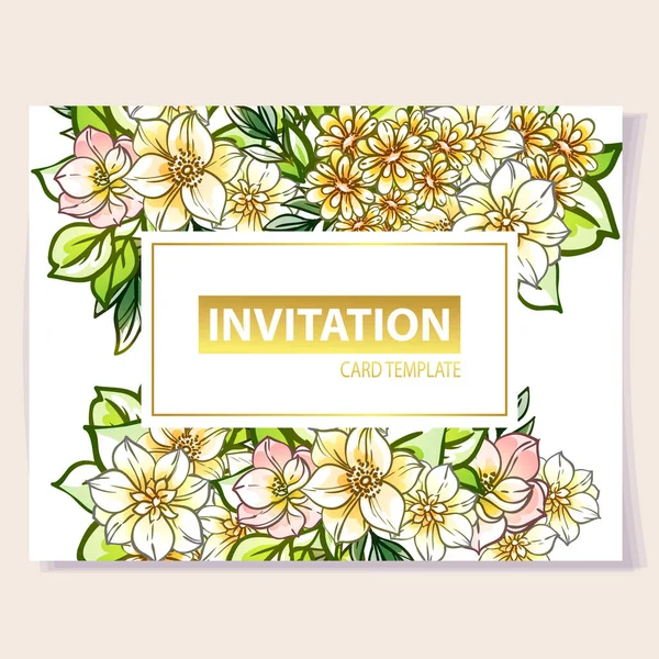 Fleurs Colorées Dans Invitation Carte Illustration Vectorielle — Image vectorielle