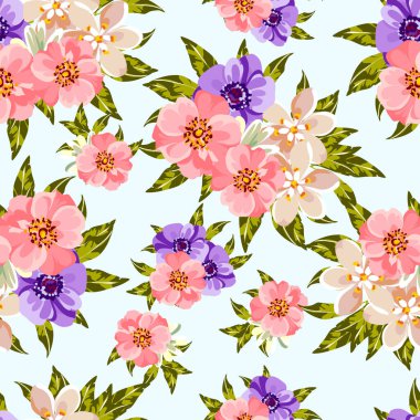Renkli çiçekler pürüzsüz desen, taç yaprakları, vektör çizimi