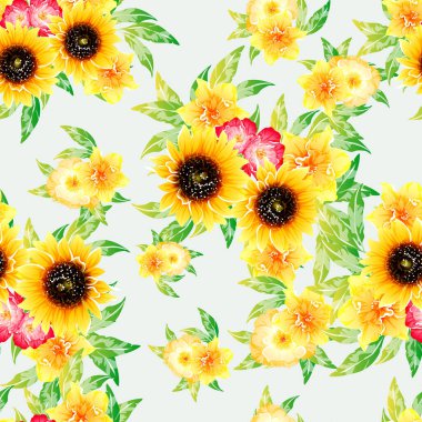 Renkli çiçekler pürüzsüz desen, taç yaprakları, vektör çizimi