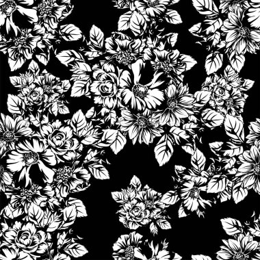 siyah ve beyaz çiçeksiz arkaplan, vektör illüstrasyonu
