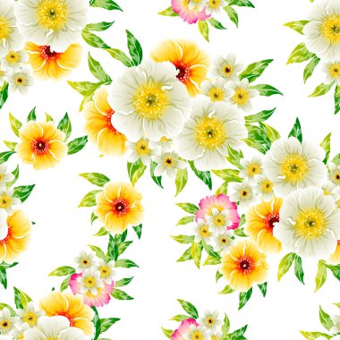 Renkli çiçekler pürüzsüz desen, taç yaprakları, vektör çizimi