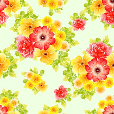 Renkli çiçekler pürüzsüz desen, taç yaprakları, vektör çizimi