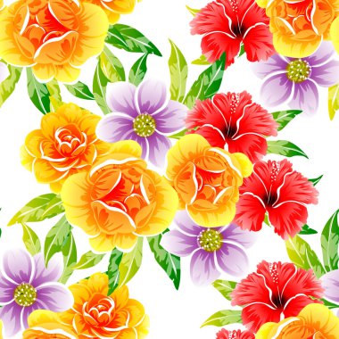 Renkli çiçekler pürüzsüz desen, taç yaprakları, vektör çizimi