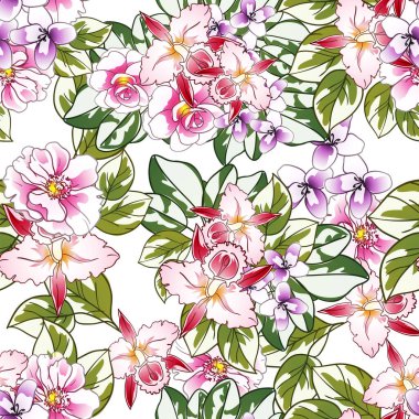 Renkli çiçekler pürüzsüz desen, taç yaprakları, vektör çizimi