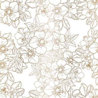 Çiçeklerin hatları pürüzsüz desen, yapraklar, vektör illüstrasyonu