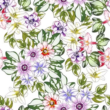 Renkli çiçekler pürüzsüz desen, taç yaprakları, vektör çizimi