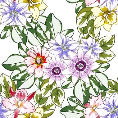 Renkli çiçekler pürüzsüz desen, taç yaprakları, vektör çizimi