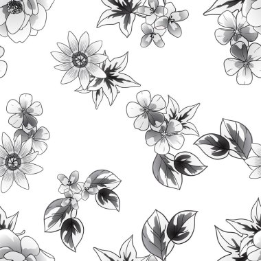 siyah ve beyaz çiçeksiz arkaplan, vektör illüstrasyonu