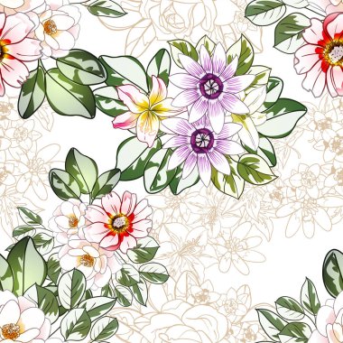 Renkli çiçekler pürüzsüz desen, taç yaprakları, vektör çizimi