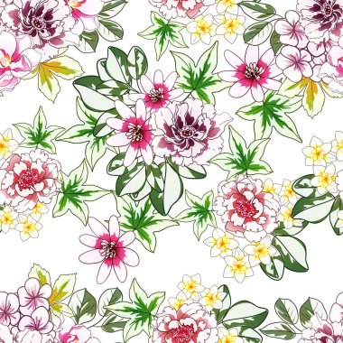 Renkli çiçekler pürüzsüz desen, taç yaprakları, vektör çizimi