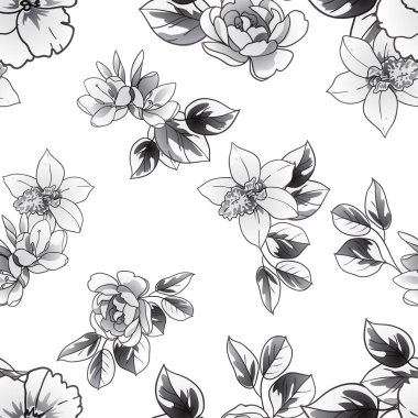 siyah ve beyaz çiçeksiz arkaplan, vektör illüstrasyonu