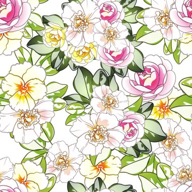 Renkli çiçekler pürüzsüz desen, taç yaprakları, vektör çizimi