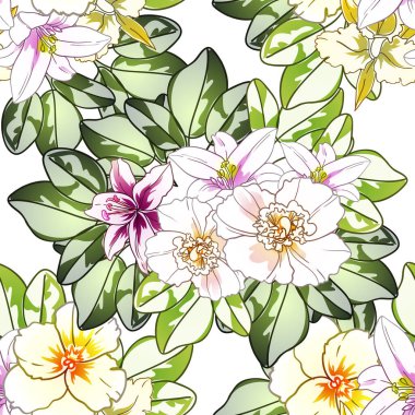 Renkli çiçekler pürüzsüz desen, taç yaprakları, vektör çizimi