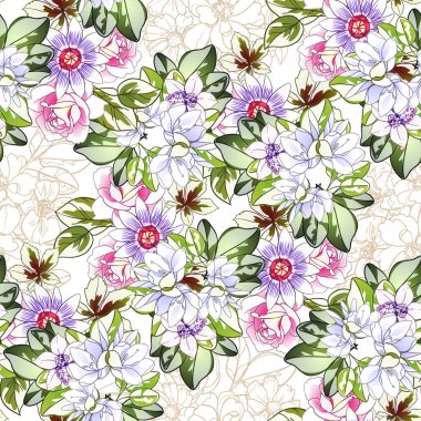 Renkli çiçekler pürüzsüz desen, taç yaprakları, vektör çizimi