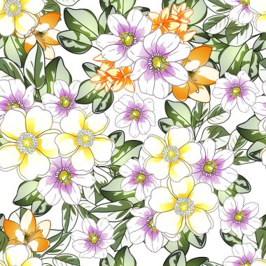 Renkli çiçekler pürüzsüz desen, taç yaprakları, vektör çizimi