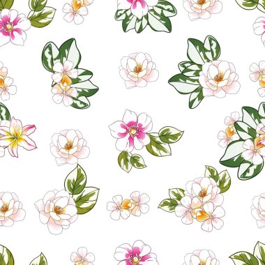 Renkli çiçekler pürüzsüz desen, taç yaprakları, vektör çizimi