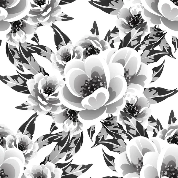 Schwarz Weißer Floraler Nahtloser Hintergrund Vektorillustration — Stockvektor