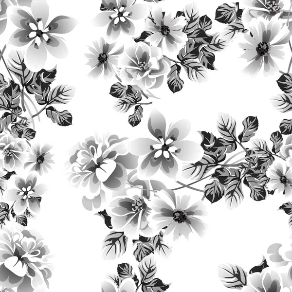 Black White Floral Seamless Background Vector Illustration — Stock Vector