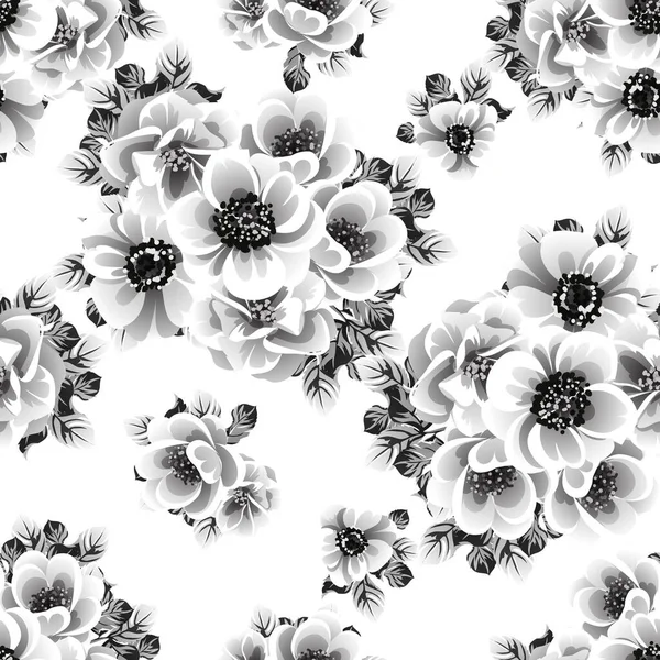 Black White Floral Seamless Background Vector Illustration — Stock Vector