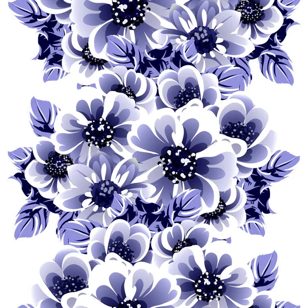 Seamless Blue Monochrome Vintage Style Flowers Pattern — Stock Vector