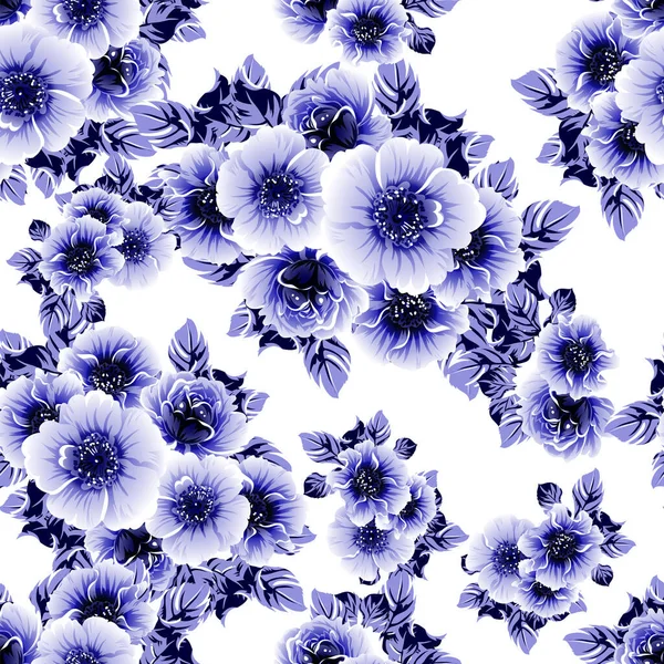 Sans Couture Bleu Monochrome Motif Fleurs Style Vintage — Image vectorielle