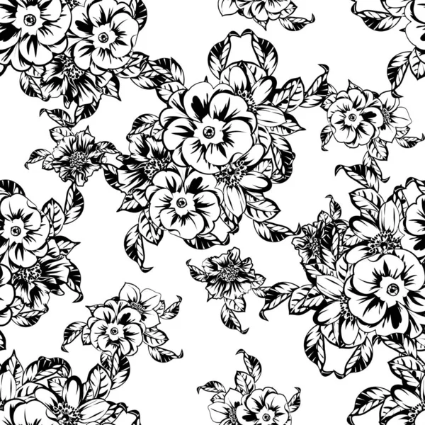 Fundo Sem Costura Floral Preto Branco Ilustração Vetorial — Vetor de Stock