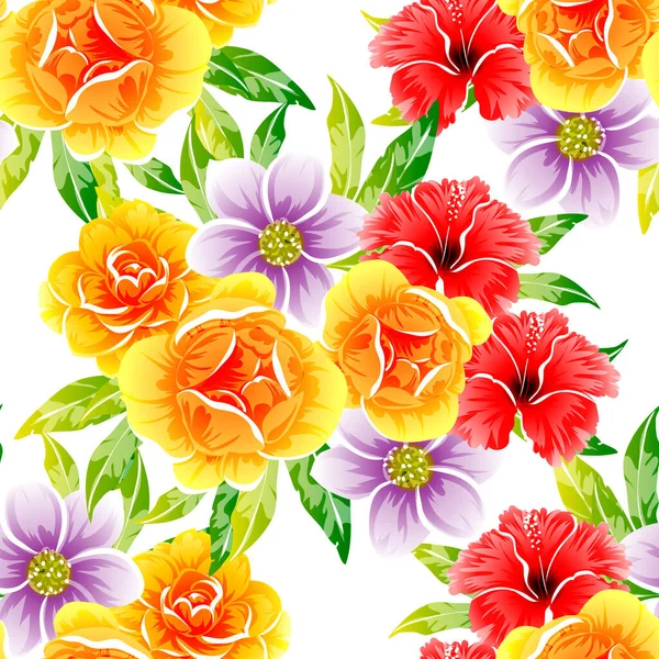 Kleurrijke Bloemen Naadloos Patroon Bloemblaadjes Vector Illustratie — Stockvector