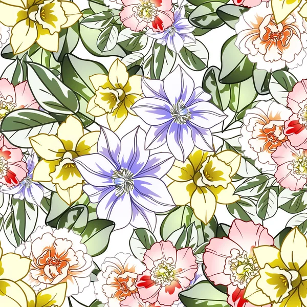 Renkli çiçekler pürüzsüz desen, taç yaprakları, vektör çizimi