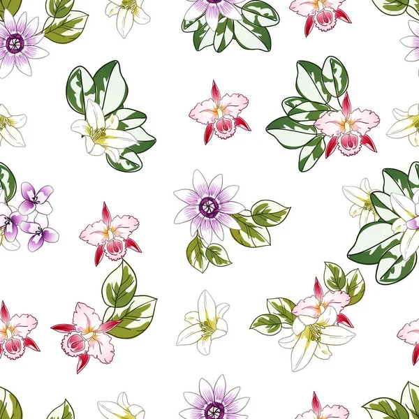 Bunte Blumen Nahtlose Muster Blütenblätter Vektorillustration — Stockvektor