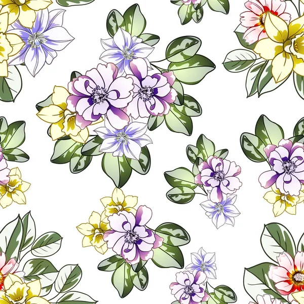 Flores Coloridas Sem Costura Padrão Pétalas Ilustração Vetorial —  Vetores de Stock