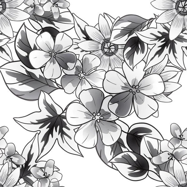 Fondo Sin Costura Floral Blanco Negro Ilustración Vectorial — Vector de stock