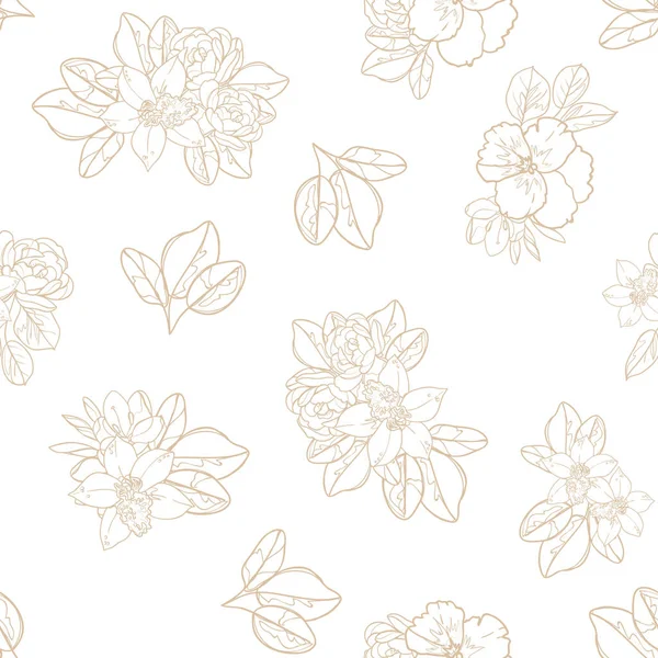 Umriss Blumen Nahtlose Muster Blütenblätter Vektorillustration — Stockvektor