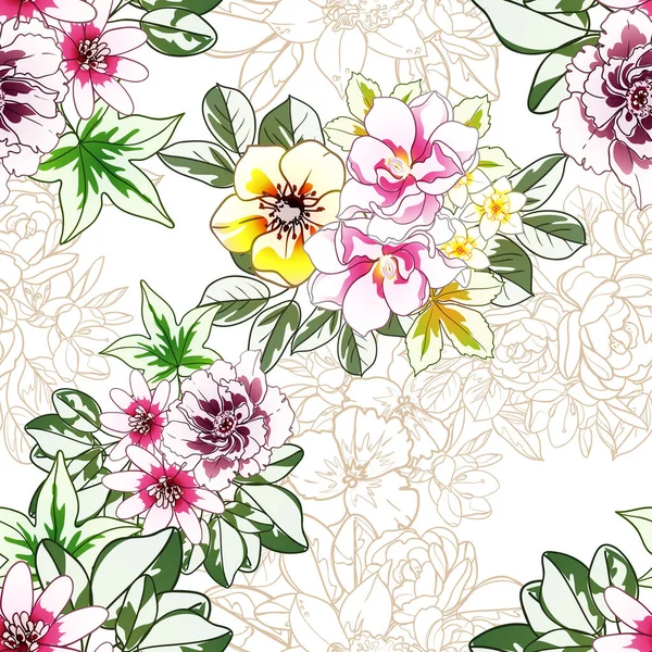 Барвисті Квіти Безшовний Візерунок Пелюстки Векторні Ілюстрації — стоковий вектор