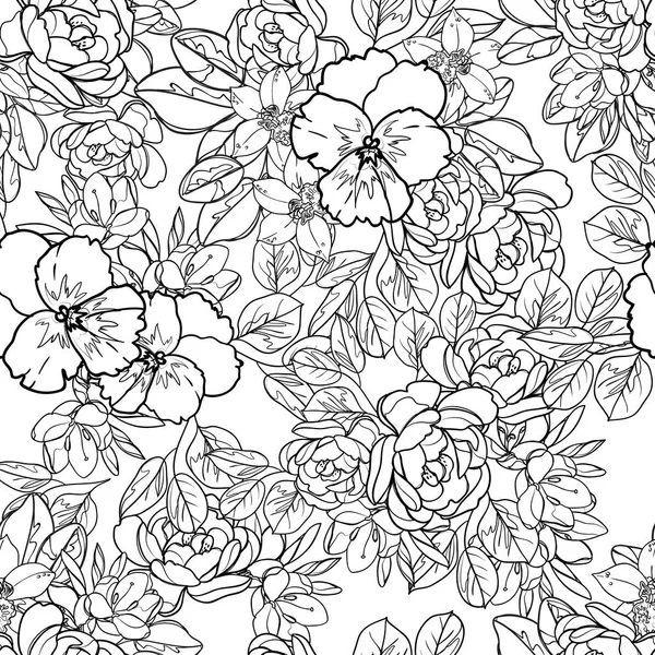 Fondo Sin Costura Floral Blanco Negro Ilustración Vectorial — Vector de stock