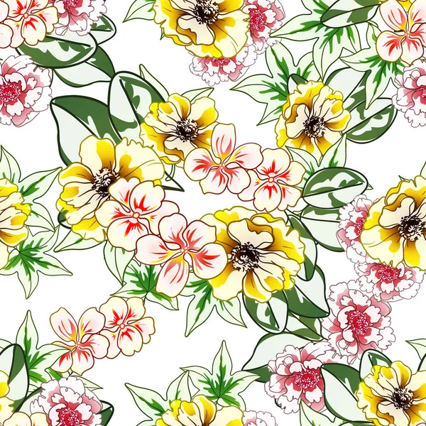カラフルな花のシームレスなパターン花びらベクトルイラスト — ストックベクタ