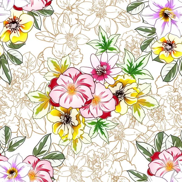 Färgglada Blommor Sömlösa Mönster Kronblad Vektor Illustration — Stock vektor