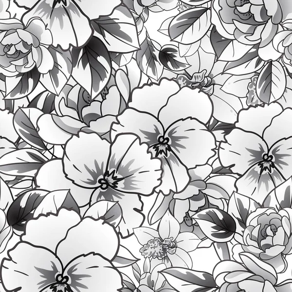 Fundo Sem Costura Floral Preto Branco Ilustração Vetorial — Vetor de Stock