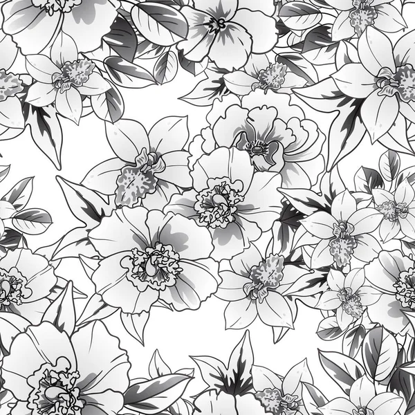 Zwart Wit Bloemen Naadloze Achtergrond Vector Illustratie — Stockvector
