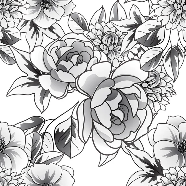 Fondo Sin Costura Floral Blanco Negro Ilustración Vectorial — Archivo Imágenes Vectoriales