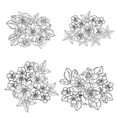 siyah ve beyaz çiçeksiz arkaplan, vektör illüstrasyonu