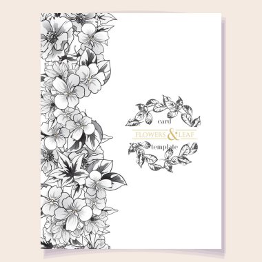 Çiçeklerle süslenmiş kart şablonu, vektör illüstrasyon pankartı