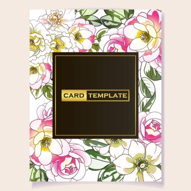 Parlak çiçeklerle süslenmiş kart şablonu, vektör illüstrasyon pankartı