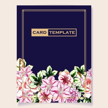 Parlak çiçeklerle süslenmiş kart şablonu, vektör illüstrasyon pankartı