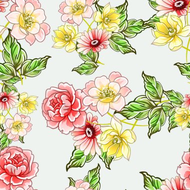 Renkli çiçekler pürüzsüz desen, taç yaprakları, vektör çizimi