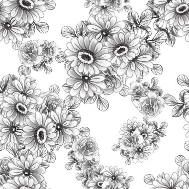 siyah ve beyaz çiçeksiz arkaplan, vektör illüstrasyonu