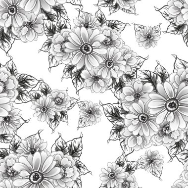 siyah ve beyaz çiçeksiz arkaplan, vektör illüstrasyonu