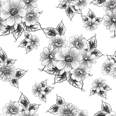 siyah ve beyaz çiçeksiz arkaplan, vektör illüstrasyonu